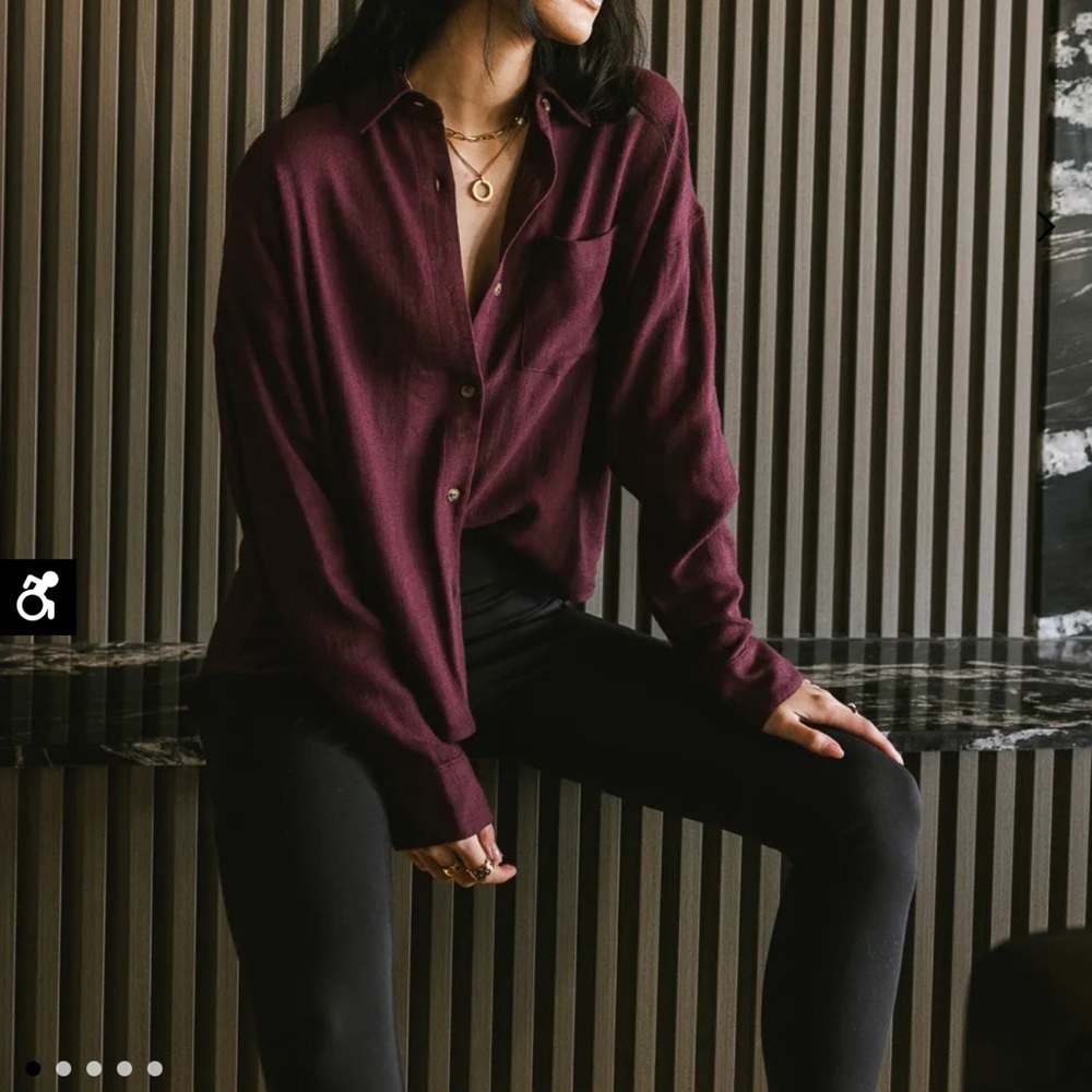 Bohem Finley Button Up in Wine NWT Medium